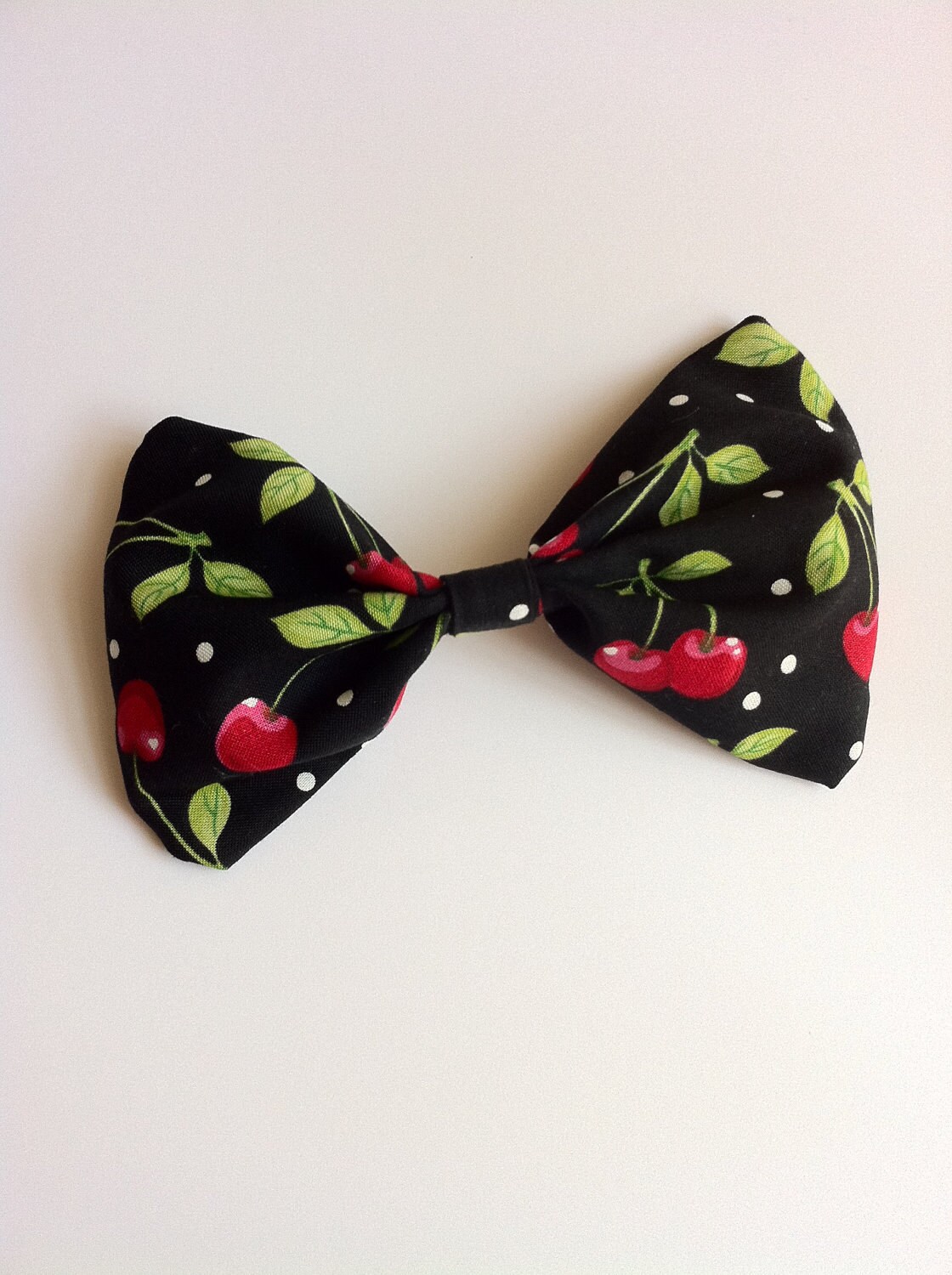 Cherry Fabric- Big Hair Bow-Black Bow with Cherries