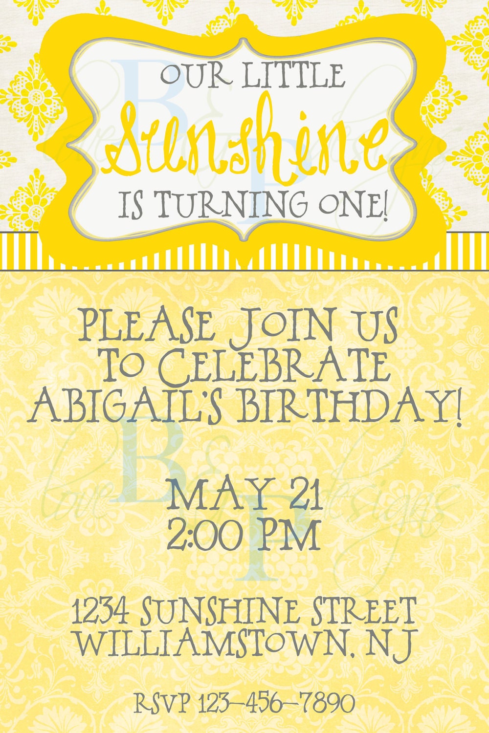 Our Little Sunshine - Birthday Invitation - digital design