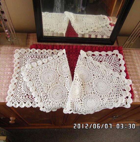 Vintage crochet dresser scarf large doilies by lizzylovesvintage