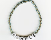 50% Off Sale SALE Beaded Name Bracelet Turquoise and Gold Glass