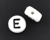 50% Off Sale 25 Alphabet Beads Letter E, Black and White 7mm flat