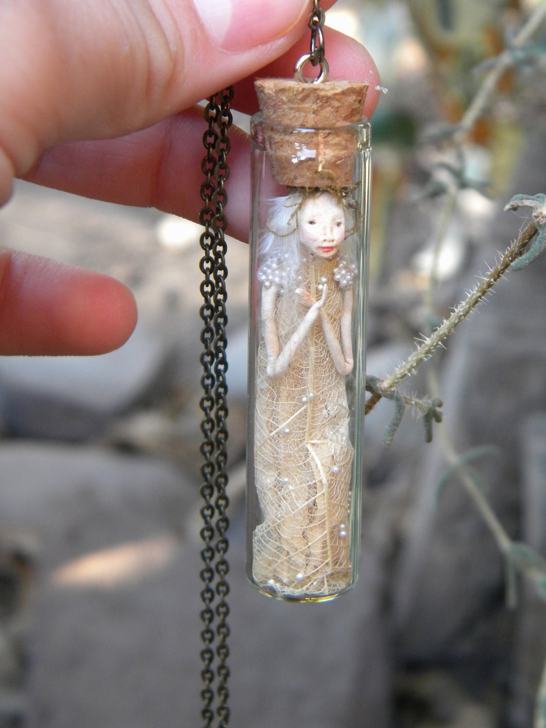 Lady of the Forest - Miniature captured Pixie Fairy in small glass bottle - Fantasy woodland spirits