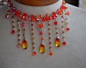 Victorian Wedding Bib Style Swarovski Crystal Fire Opal Necklace,Vintage Style,Statement, Dangle,Ooak,EXPLOSION