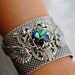 Cuff Bracelet,Swarovski Crystal Sphrinx Cuff Bracelet,Vintage Style,Large Cuff,Antique Silver,Victorian,Art Nouveau,Wings,CASPIAN