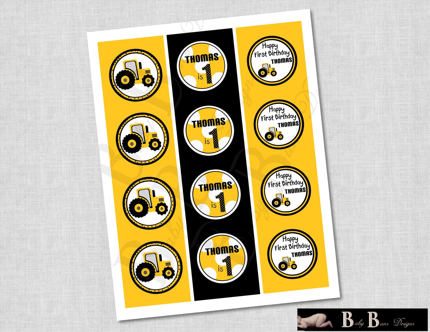Tractor Birthday Party Tags/Cupcake Toppers/Stickers- Printable
