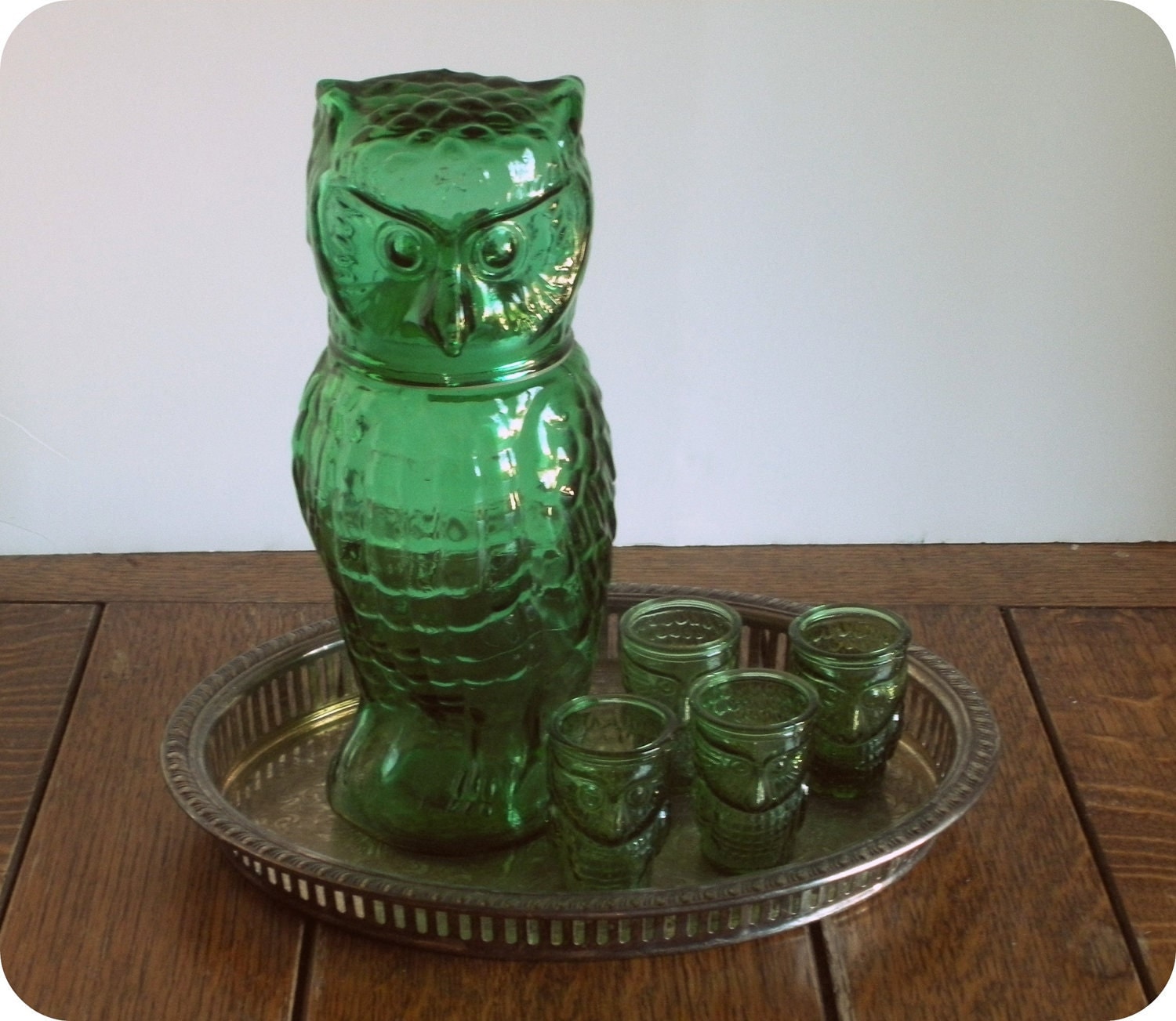 Vintage Owl Decanter with 4 Shot Glasses