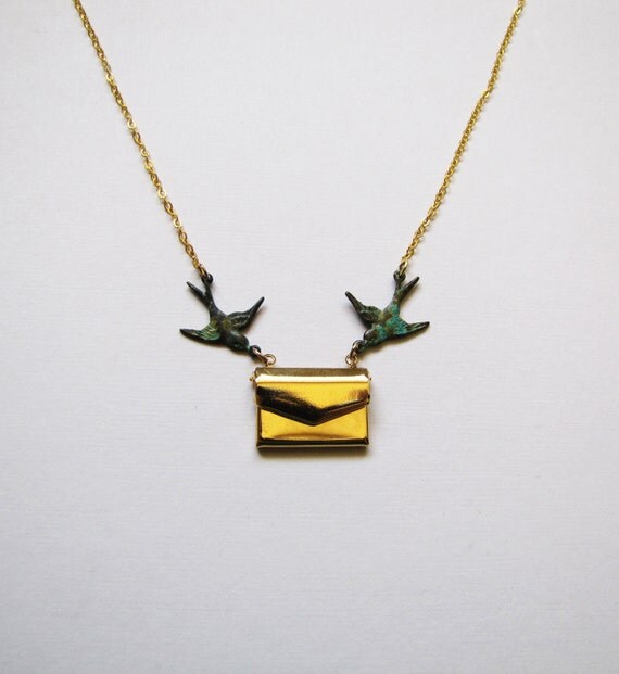 HOLIDAY SALE, The Secret Message, Patina Doves and Envelope Necklace
