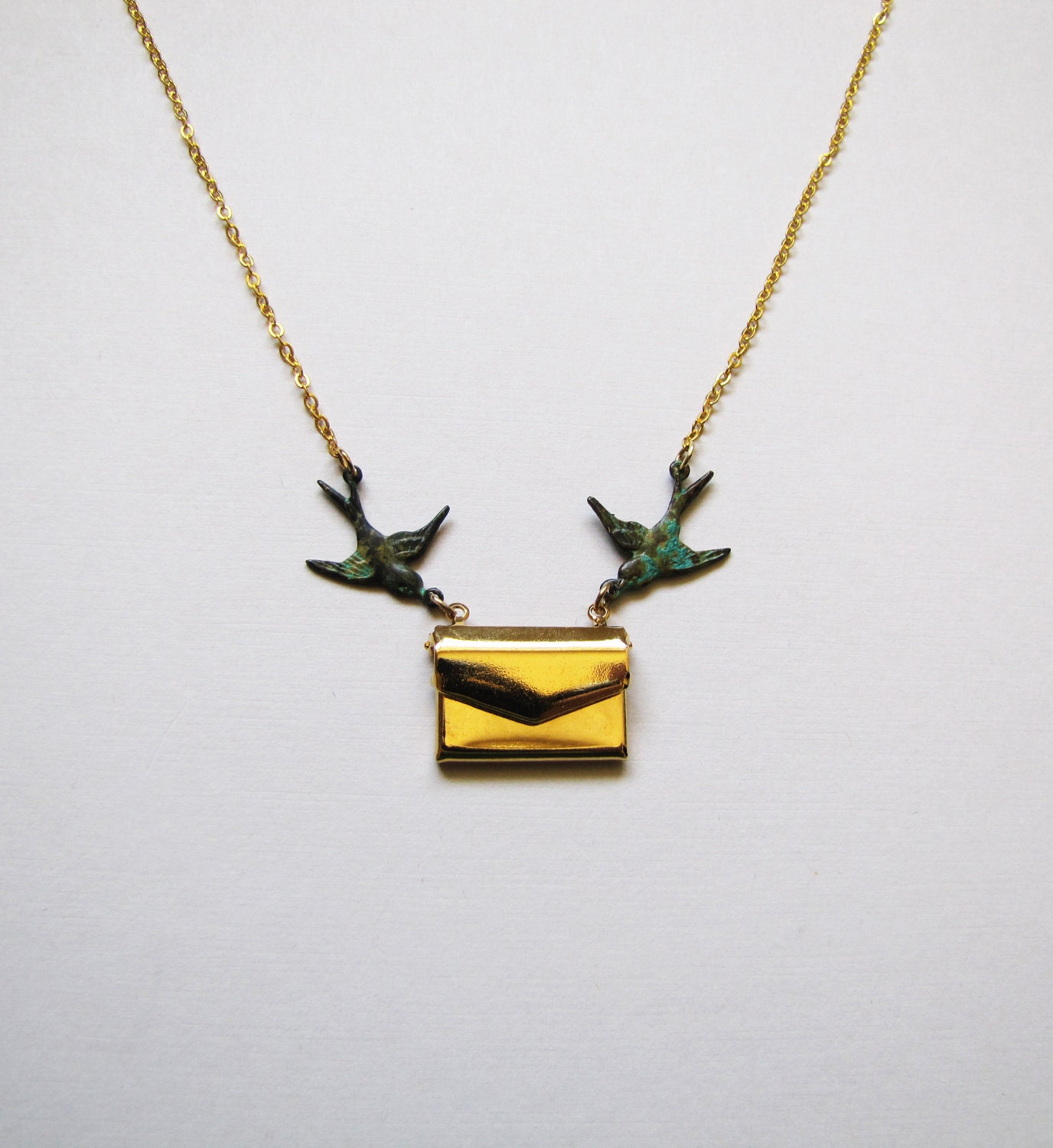 HOLIDAY SALE, The Secret Message, Patina Doves and Envelope Necklace