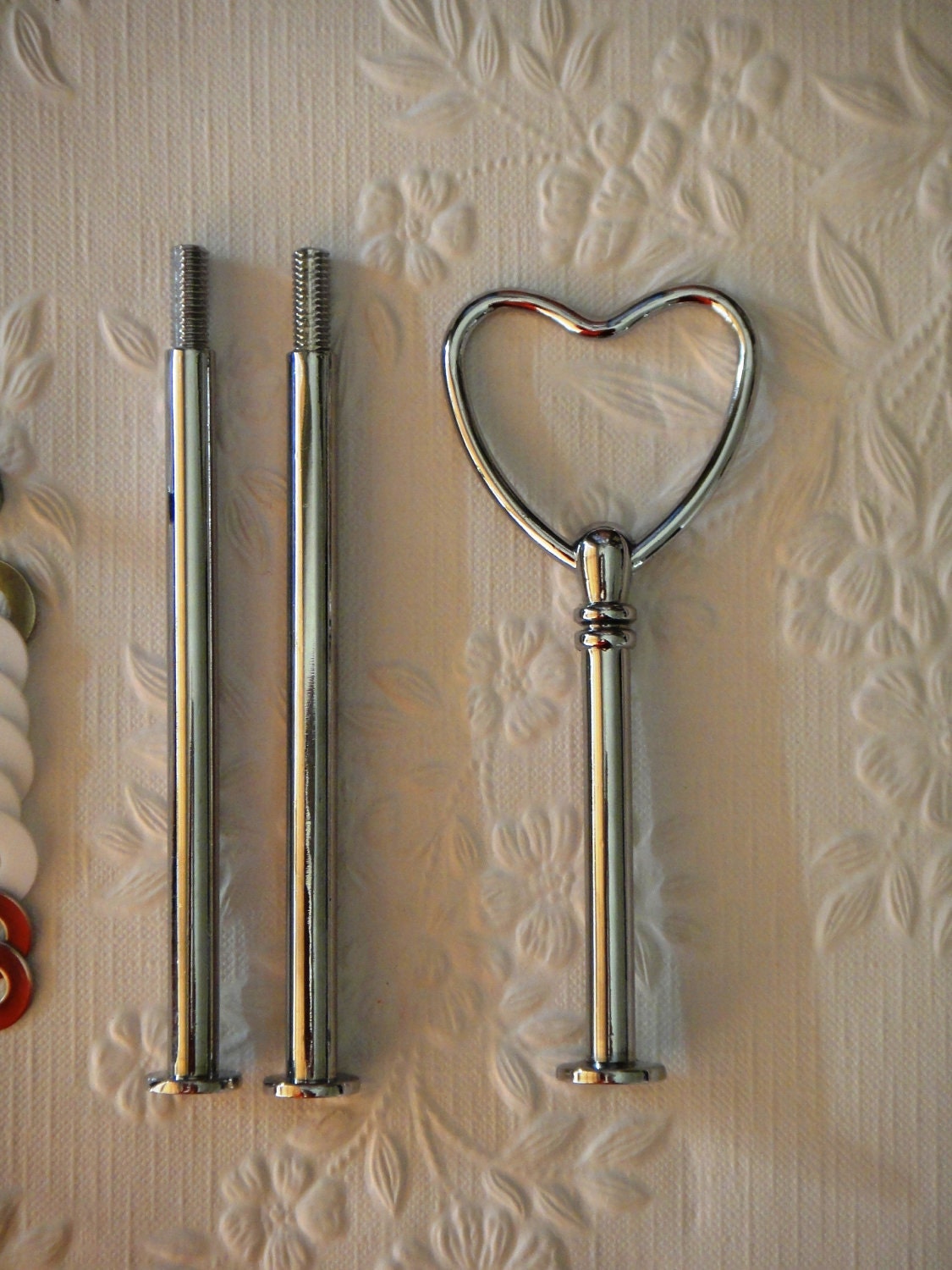 Cake Stand Fitting  3 Tier Silver Heart Handle Centre Fitting Wedding