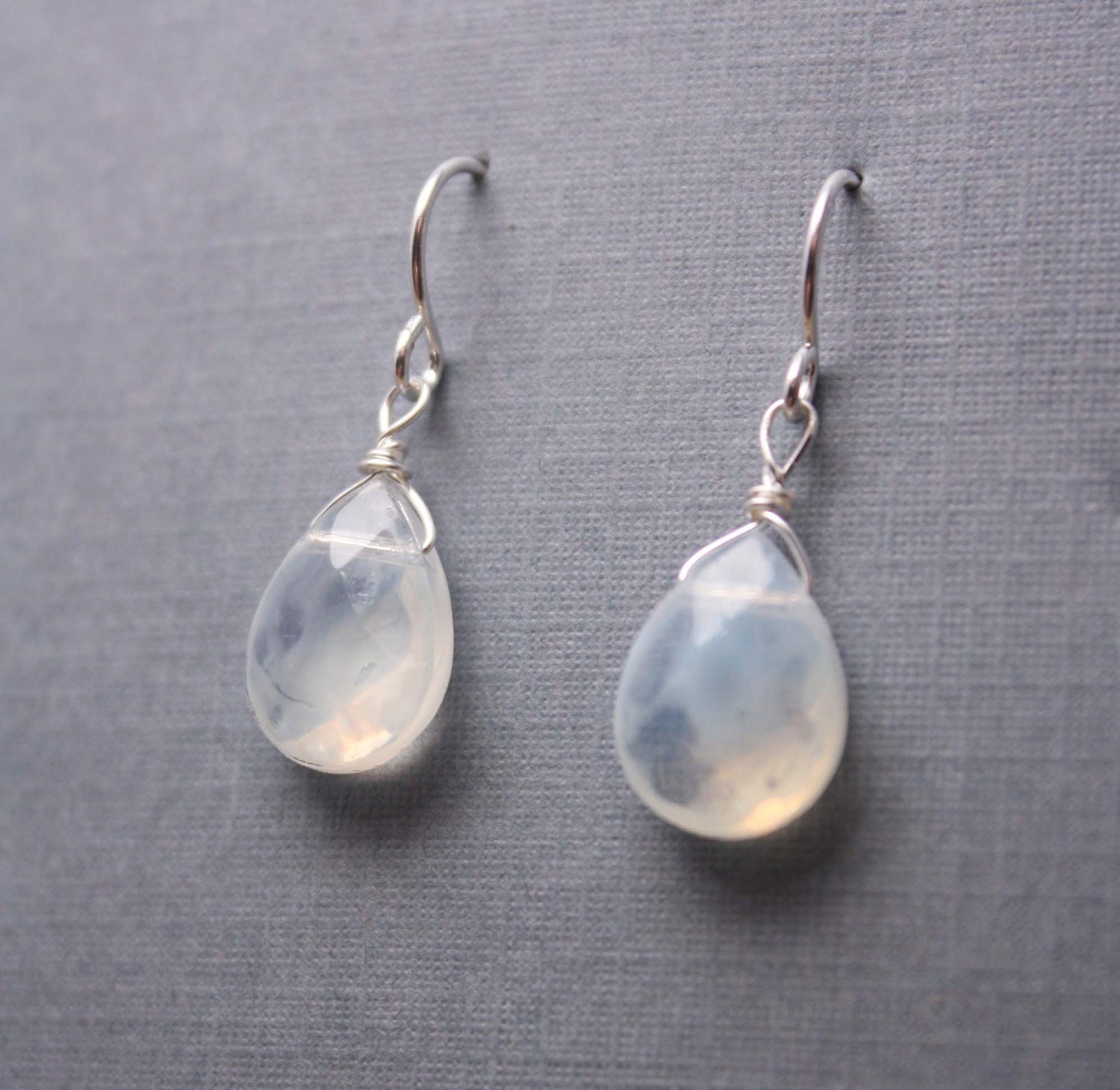 Glass Briolette Earrings - milky white fire opal - simple everyday jewelry - gemstone briolette teardrop earrings