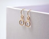 gold swarovski crystal earrings - clear crystal - channel set - tiny drop dangle - everyday earrings - bezel crystal dangle