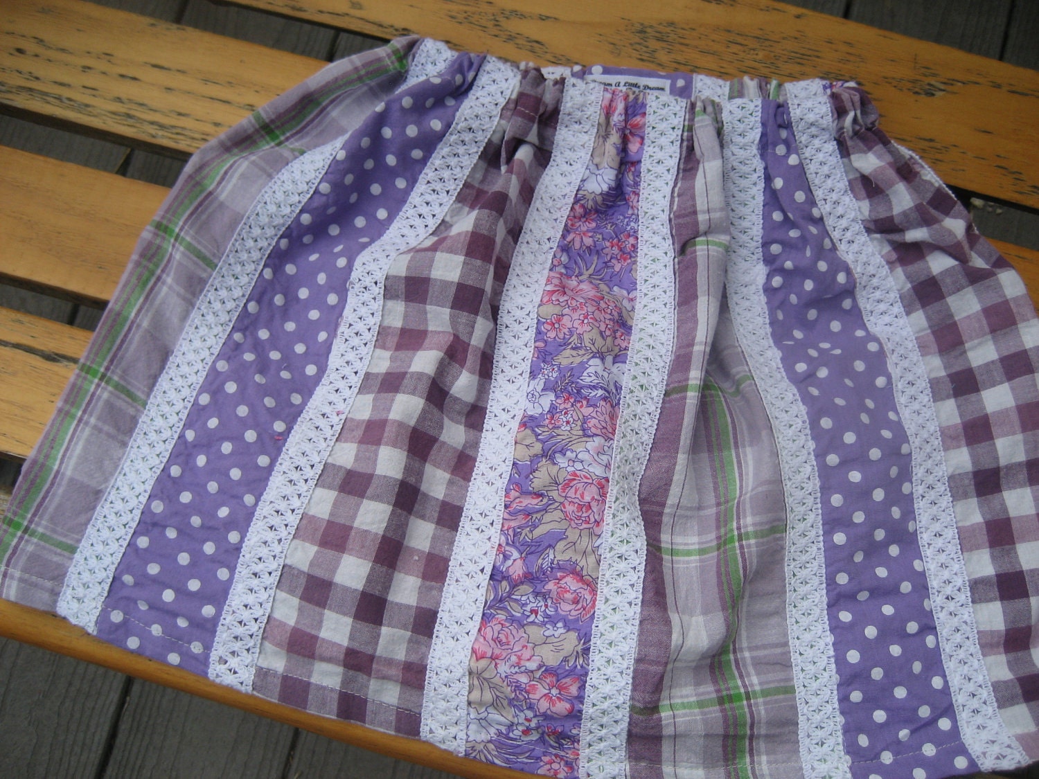 Purple Spring Summer Patchwork Striped Flowers Girls Skirt