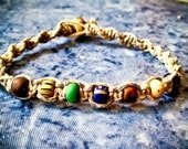African Safari Natural Square/Spiral-Knot Hemp Bracelet w/ Beads