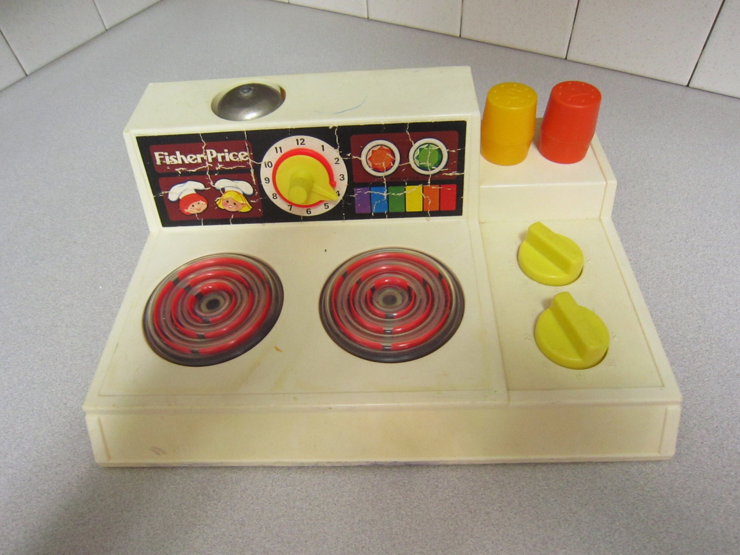 Vintage Fisher Price Stove Top with Salt and Pepper Shakers 1978