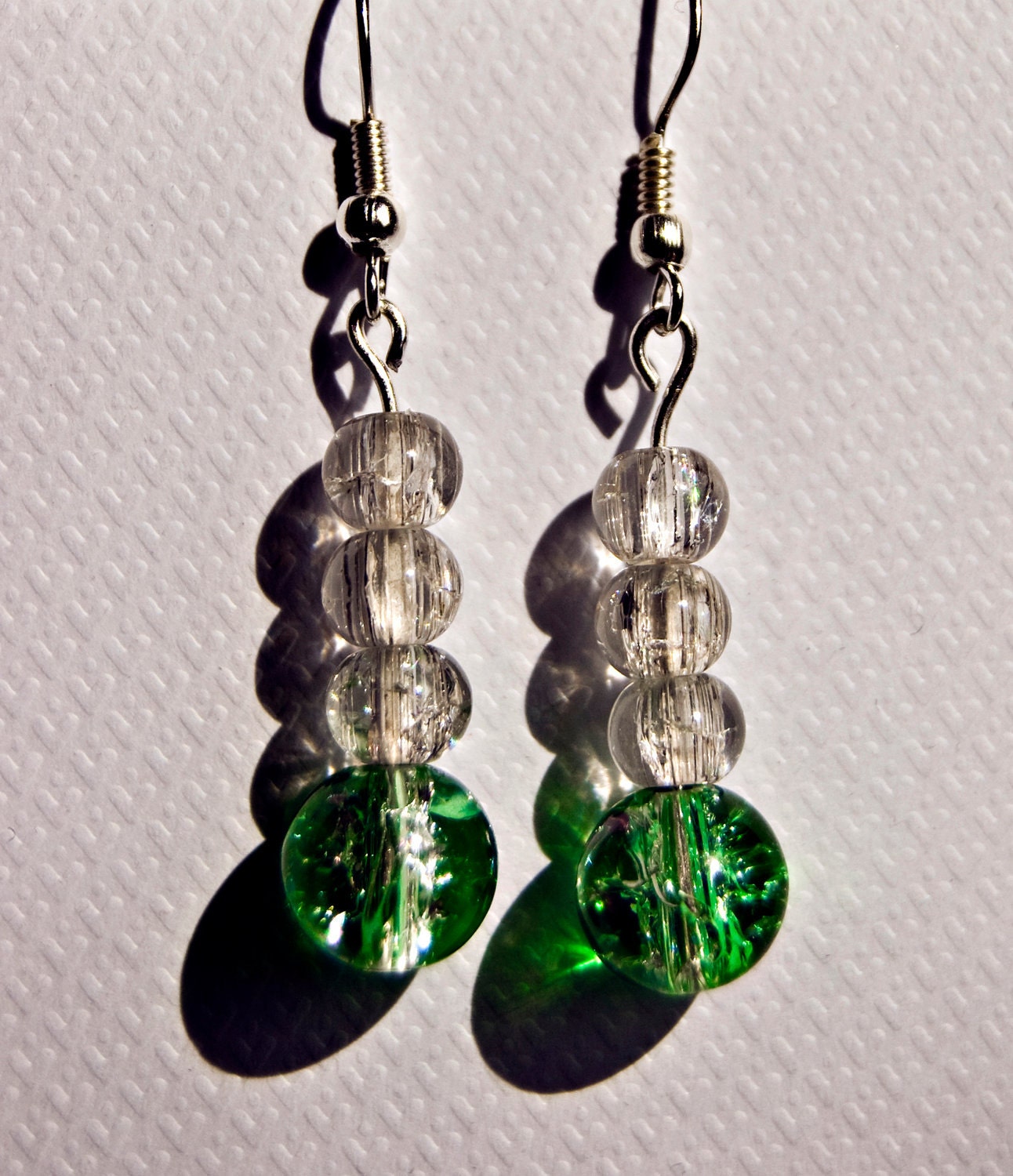 Two color crackle glass bead earrings. Free shipping