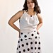 white with black polka dot silk skirt. size 12, 29 inch waist