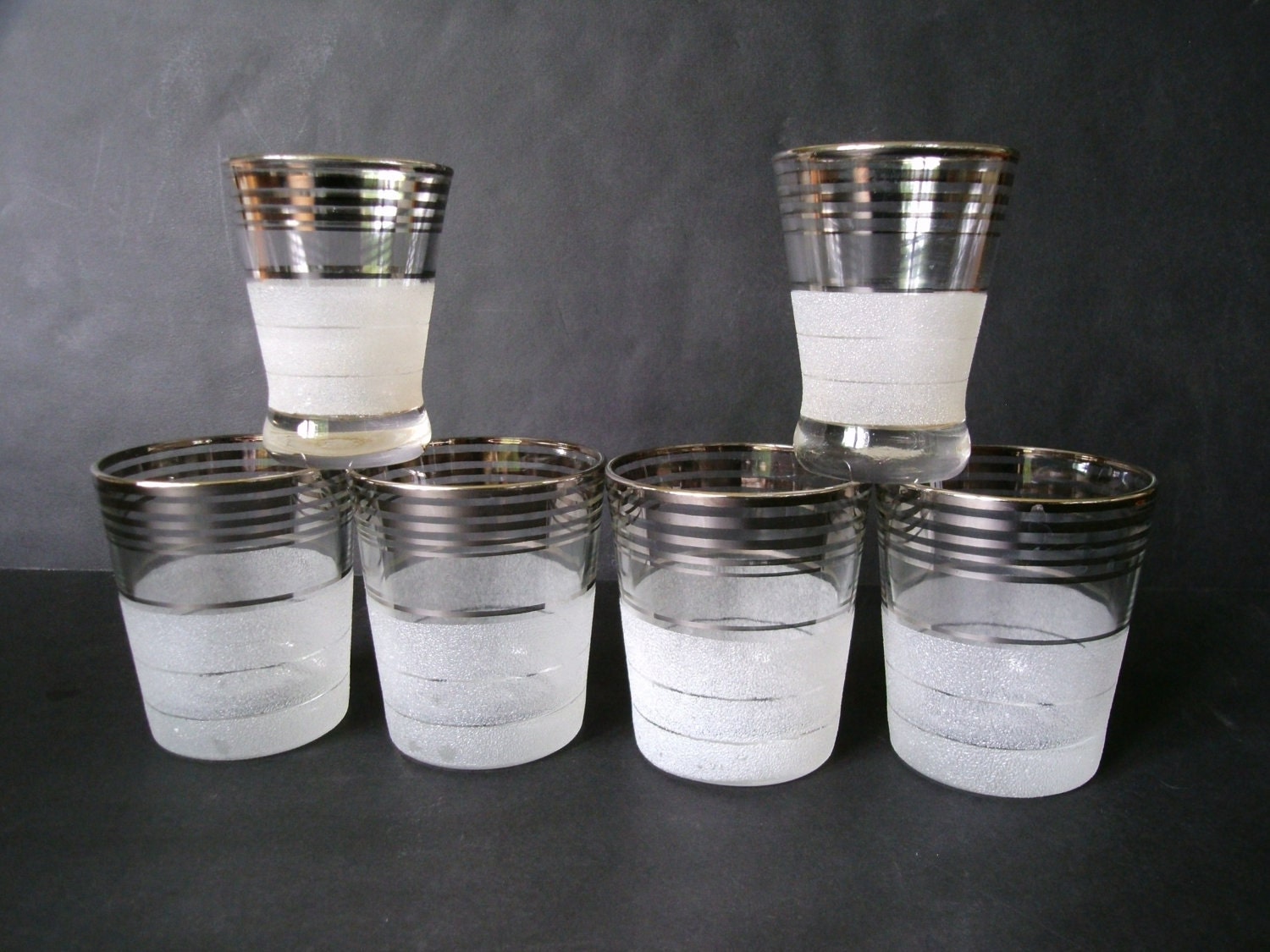 Set of 6 Vintage Silver and White Barware Glasses - Mad Men Style Barware