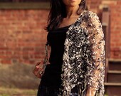 Shawl Scarf Wrap Triangle Shawl Metallic Silver Black with Long Fringe