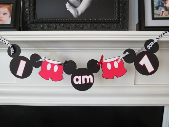 Mickey Mouse Highchair Banner-"I am 1"