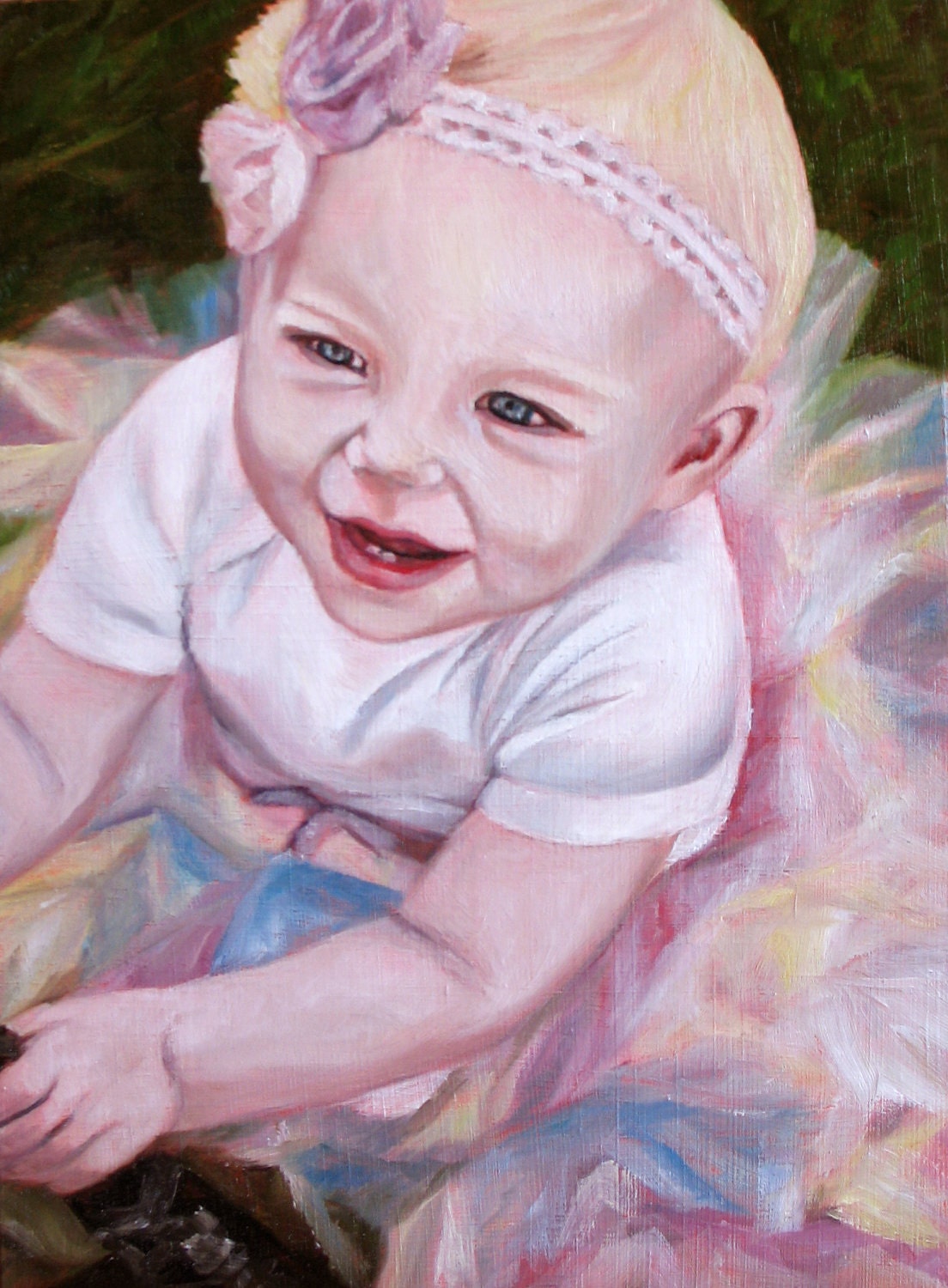 Miniature Portrait Custom Oil Painting - Baby Girl - Father's Day Gift 4"x6"