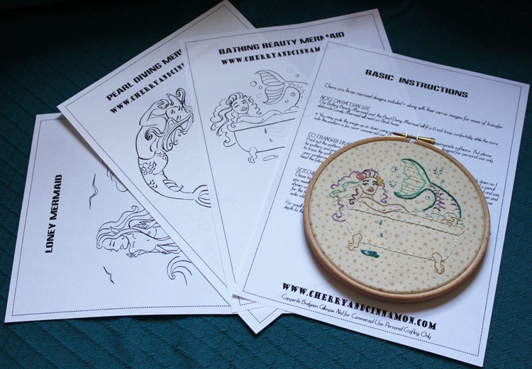 Mermaids embroidery pattern set