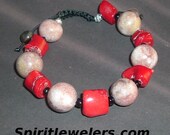 CORAL & RED JASPER - Chunky Bracelet - I Love The Ocean - Reiki Blessed - 2109