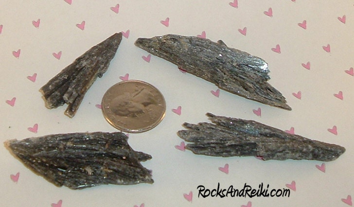 Four Rare Black Kyanite Fans - Cleanse Your Environment - Reiki Infused - Raw Stones - Crystal Grid - 3562