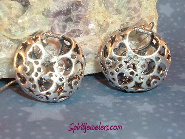 Moon, Star And Heart Metal Earrings - Infused With Reiki - 3632