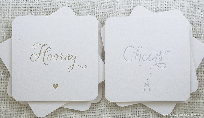 Set of 20: Celebration Coasters, letterpress printed in metallic gold and silver