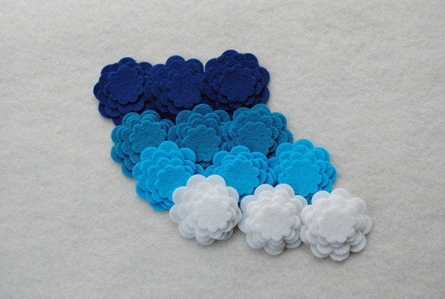 48 Piece Die Cut Tiny WOOL BLEND Felt Flower Set, Ocean Waves