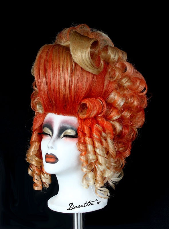 Orange & Blonde Wig - Updo - Rococo Baroque style inspired - Curls and Waves -Doretta's creations (MADE TO ORDER)