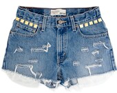 Studded Shorts Vintage Distressed High Waisted Blue Denim Hipster Boho Hippie Upcycled Levi Small Medium W28