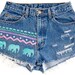 Tribal/Aztec Shorts, Hand Painted, Vintage Distressed High Waisted Denim, Upcycled W28