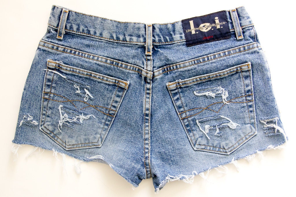Studded Shorts, Vintage Distressed High Waisted Denim W2