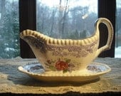 Spode Copeland Mayflower Pattern Gravy boat and Under Plate