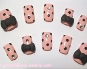 Japanese 3D Nail Art Set -Pink with Black Polka Dots, Black Bows and Gemstones