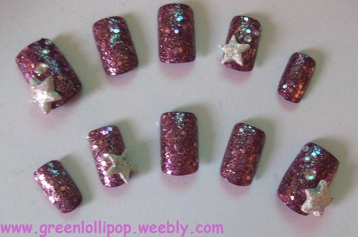 Japanese 3D Nail Art - Purple Glitter Overload with 3D Stars