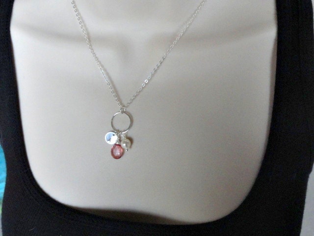 Personalized necklace & Eternity circle, freshwater pearl, Mystic Pink Quartz, initial stamped, bridal, bridesmaid, bridal party
