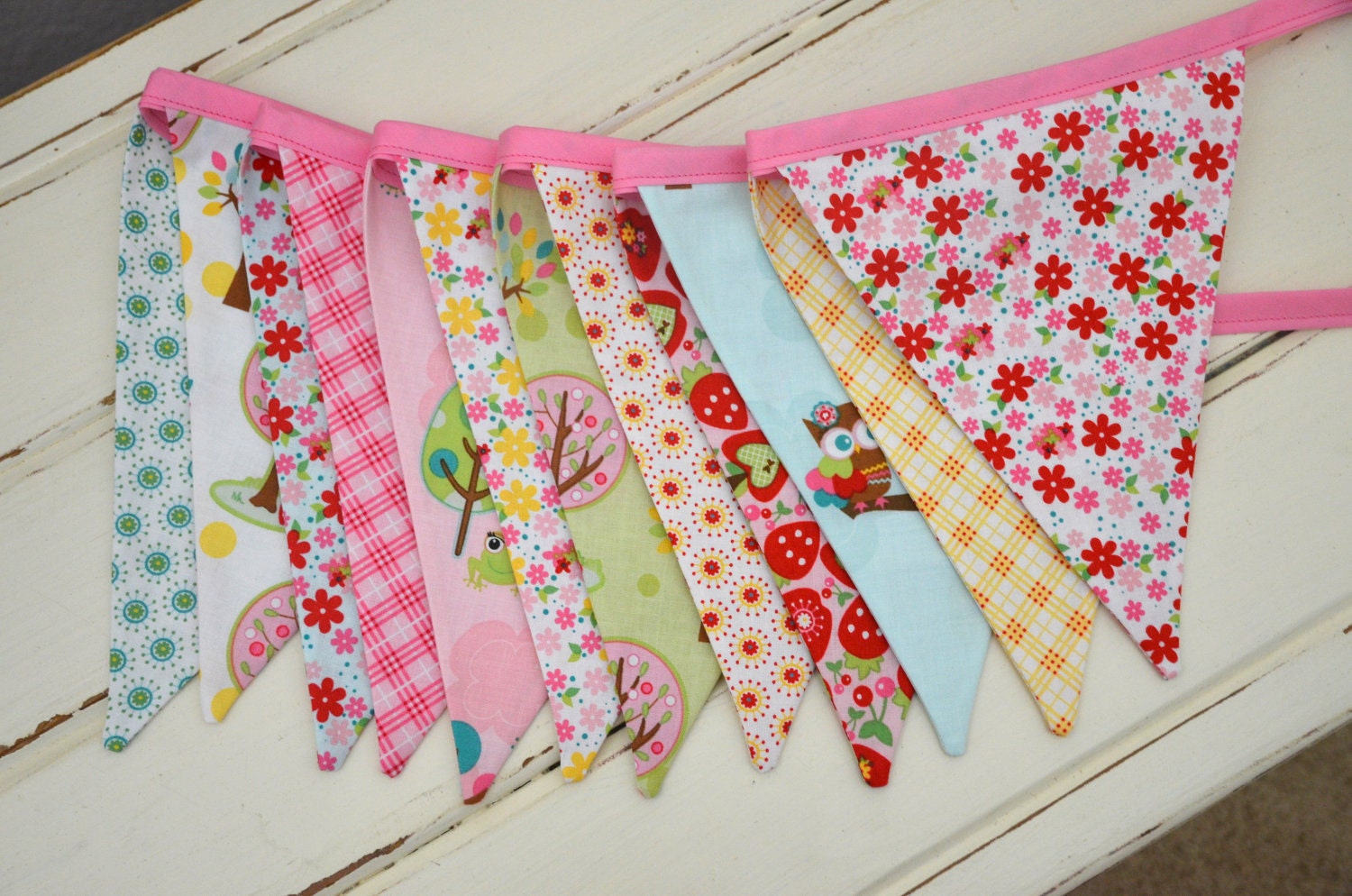 Riley Blake Hoos in the Forest fabric banner bunting, girls room decor, birthday party decoration