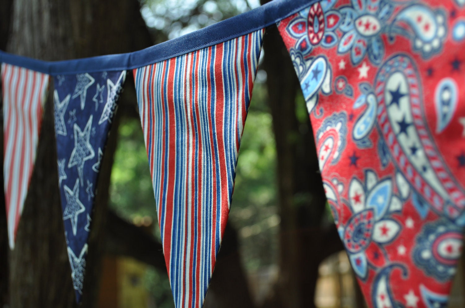 Red, White & Blue Patriotic fabric pennant banner bunting, 4th of July decoration, photo prop