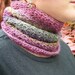 Crochet Cowl in shades of pink, burgundy, purple and grey