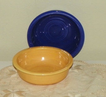Vintage Fiesta Ware Fruit Berry Bowls Cobalt Blue Yellow Homer Laughlin Nappy