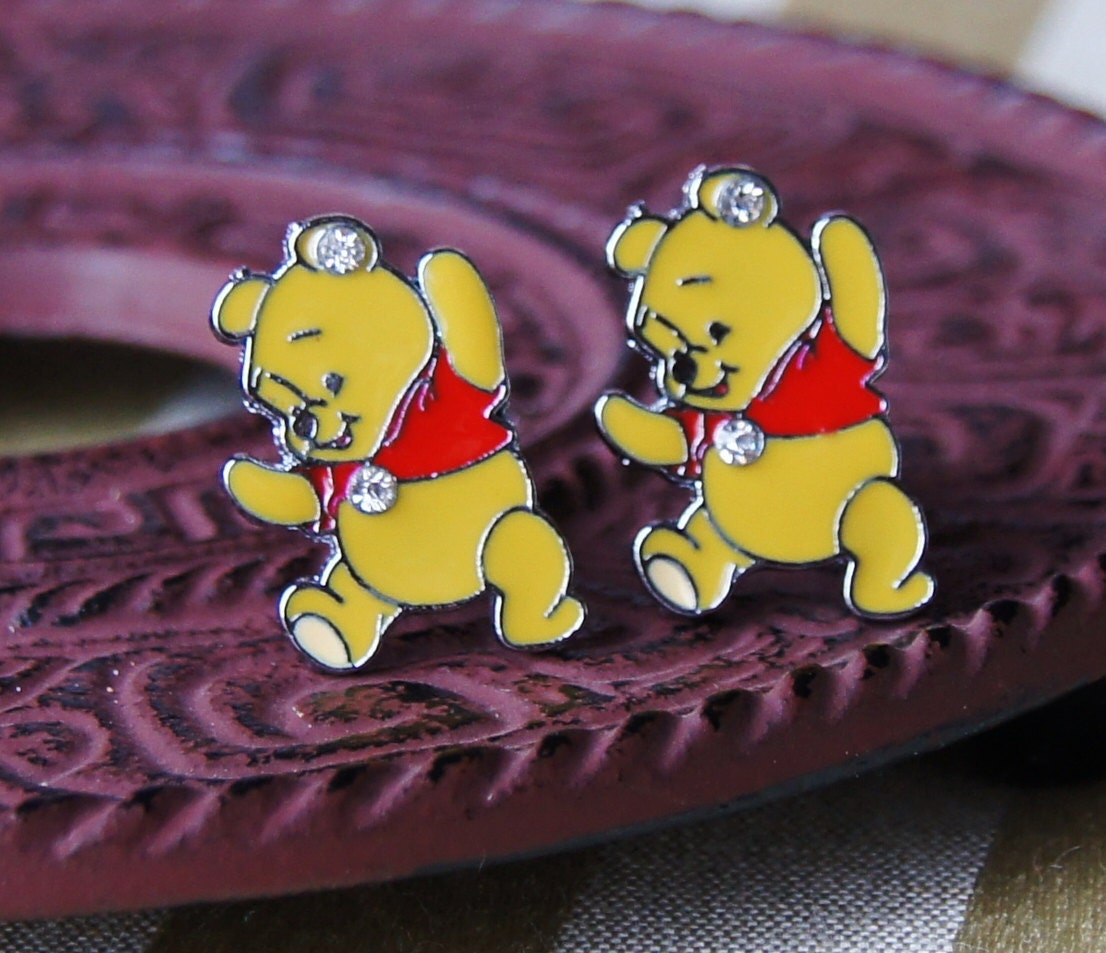 Winnie the Pooh Bear Cuff Links - Honey Pot Tale - Rhinestone Dancing Animal - Cartoon Comic Cufflinks - Men's Gifts - Graduation Wedding