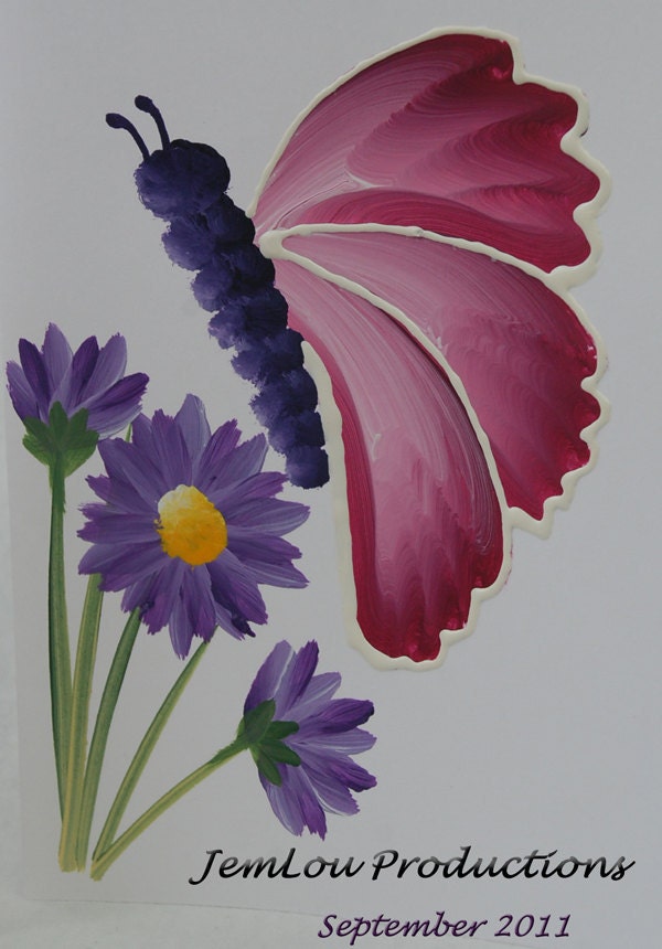 Pack of Two Hand Painted Cards - Butterfly with flowers Handmade Card