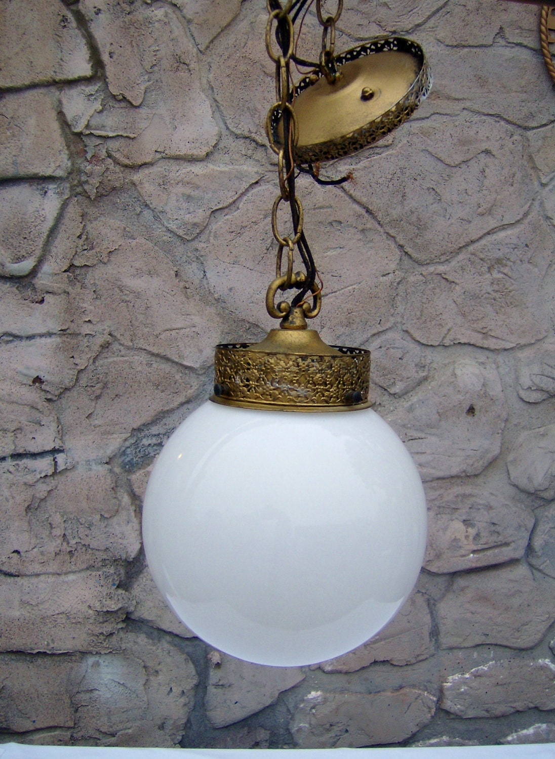 Lamp Lighting Architectural Salvage Designer 1940s Milk glass Globe hanging pendant