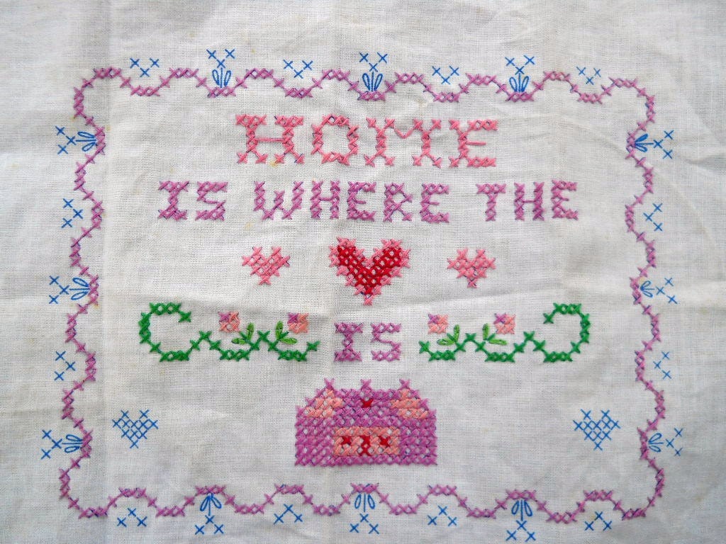 vintage crossstitch Home is where the heart is unframed