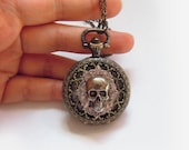 Hamlet's Yorick:Skull  Pocket watch necklace.Father's Day gift
