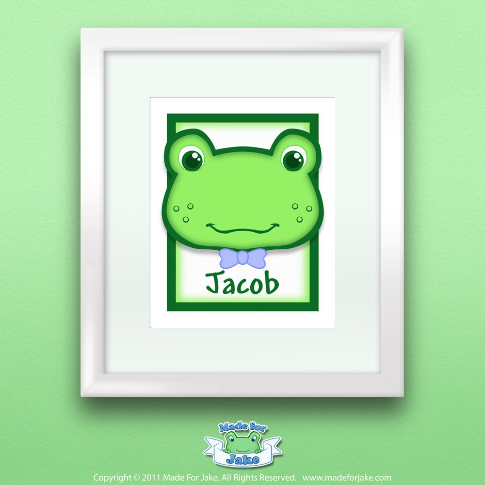 Personalized Frog Nursery Wall Art Decor Baby Boy Custom with Name Wall Art Print for Baby or Kids Room 8x10