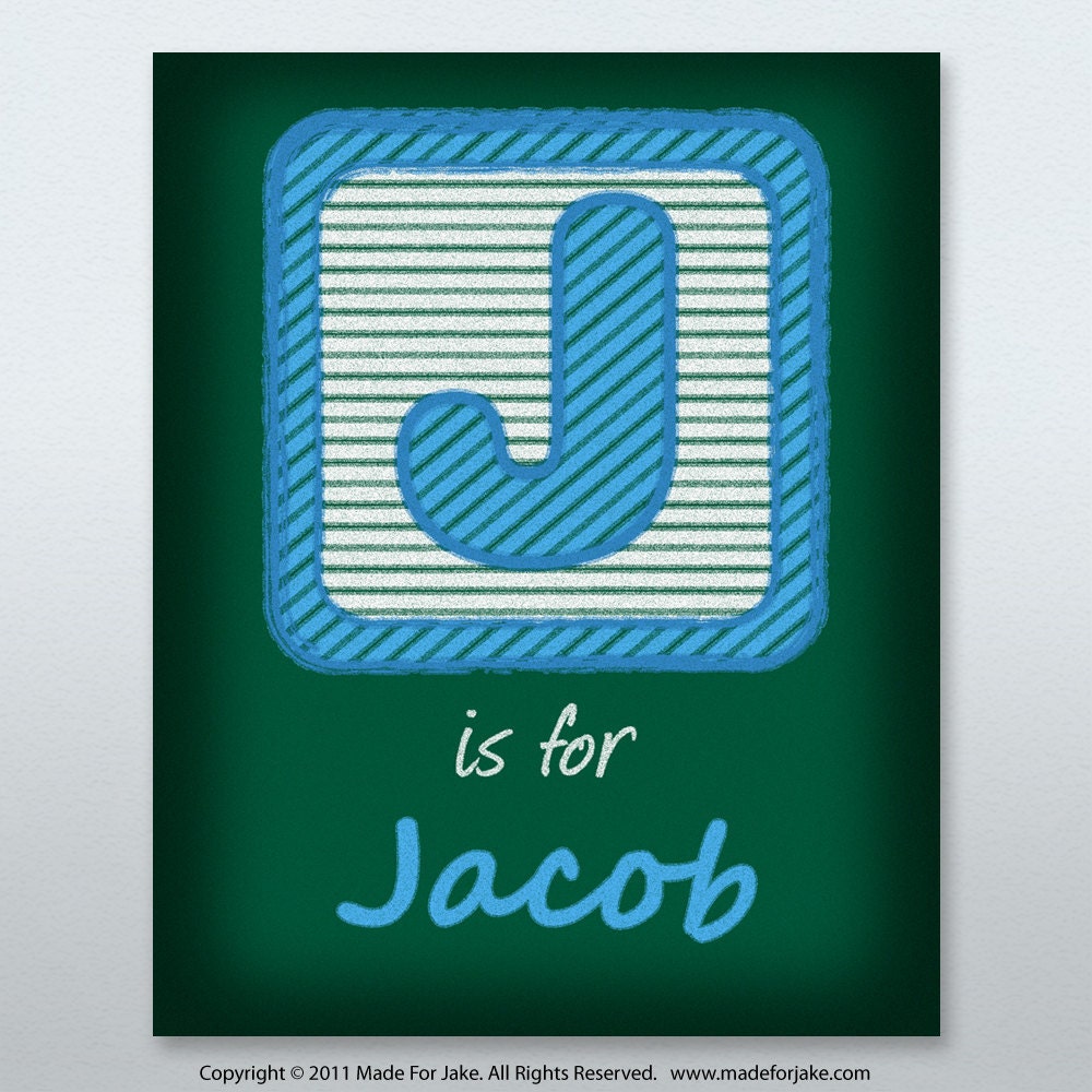 Personalized Alphabet Block Chalk Art Print nursery child room art print for boy or girl 5x7