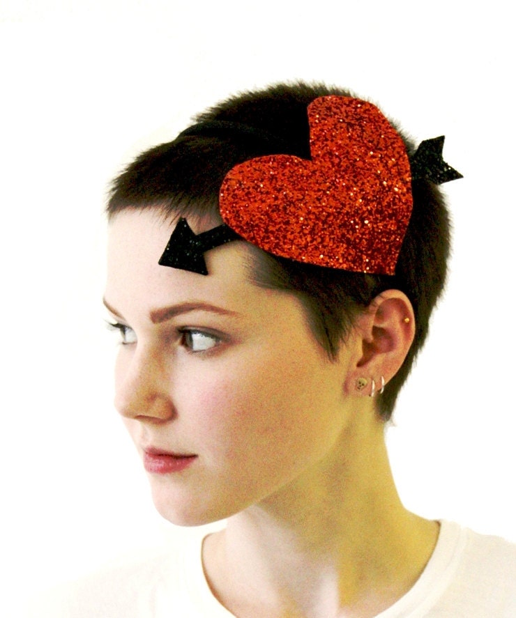 Red Glitter Heart & Arrow Headband